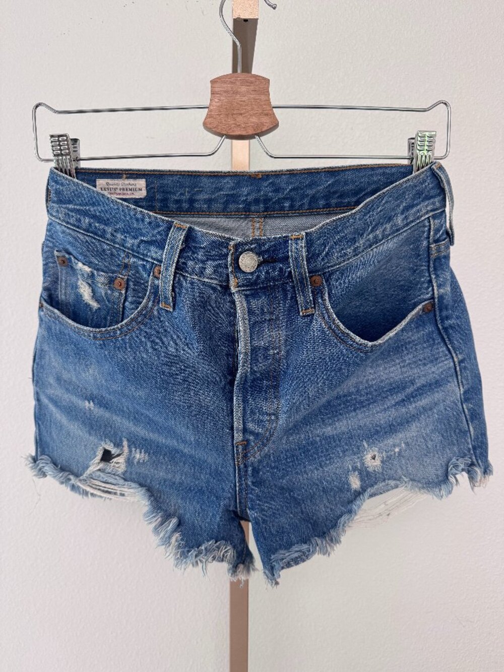 Premium Denim Levi’s 501 High Rise Distressed Cutoff Shorts Blue W25 Cotton